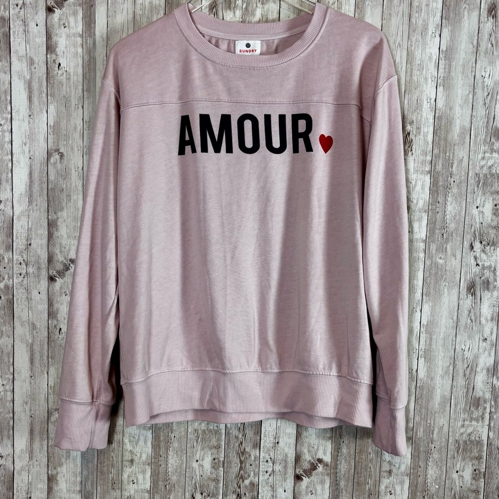 Sundry 'Amour' Pale Pink Crewneck Sweatshirt - Picture 1 of 5